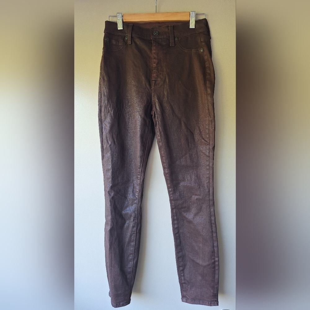 7 For All Mankind Brown Coated Denim Slim Straight Jeans Sz 26